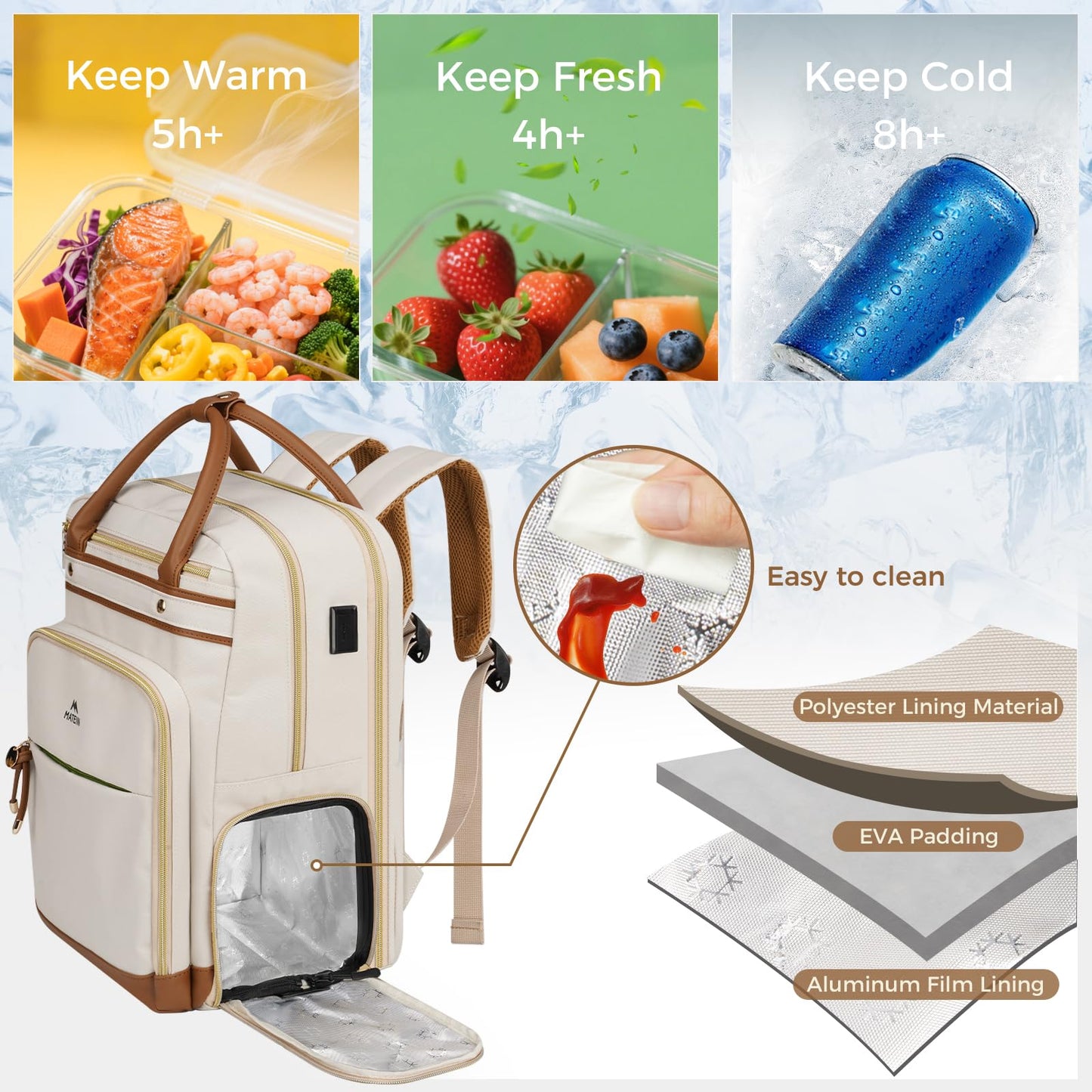 MATEIN Teacher Backpack with Lunch Compartment Detachable, 15.6 Inch Laptop Backpack with Organized Pocket, College Computer Work Backpacks Meal Prep Bag Gift for Women Nurse Commute Office