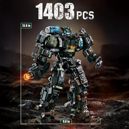 HIGH GODO Mech Building Blocks Set for Adults, Motorized Robot Model Building Kit with Multiple Weapons, Battle Damage Style Warrior Collectible Gifts for Man Ages 14+ (1403 Pieces)