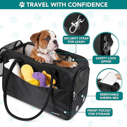 PetAmi Dog Purse Carrier for Small Dogs, Airline Approved Soft Sided Pet Carrier with Pockets, Ventilated Dog Carrying Bag for Puppy Cat, Dog Travel Supplies Bag, Sherpa Bed, Max 12 lbs, Black