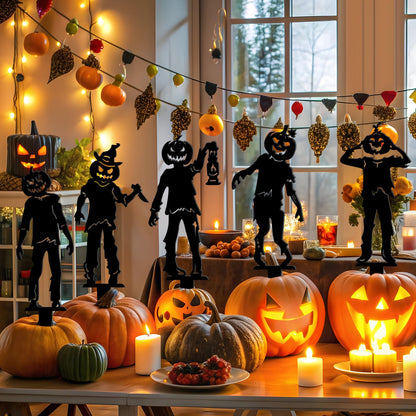 5 Pcs Metal Halloween Yard Signs Halloween Outdoor Decorations Black Metal Art Halloweens Yard Stakes Reusable Skeleton Lawn Sign for Zombie Holiday Party Supply Pumpkin Decor for Garden Prop