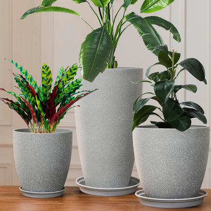 Tall Plant Pots Cement Grey Finish Unbreakable Flower Pot with Drainage Holes&Tray 11+12+21Inch H Planters For Garden Patio Indoor Outdoor Plants Modern Décor for Tall Plants Gift For Plant Lovers