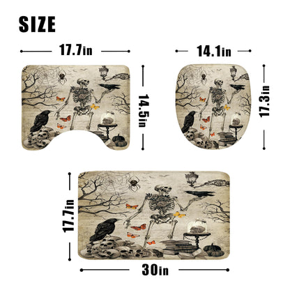 LGhtyro Skull Gothic Shower Curtain Sets，Spooky Scary Skeleton Spider 4PC with Rugs, Toilet Lid Cover and Bath Mat, Goth Halloween Bath Accessories Art Home Decor Fabric 12 Pack Hooks 71Wx71H Inches