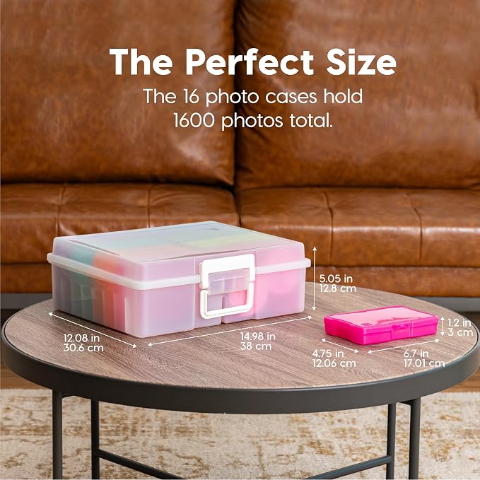 IRIS USA 4" x 6" |Made in USA| 2-Pack Photo Organizers and Picture Storage Box with Handle, 16 Inner Cases/Containers for Tasks, Stickers, Ephemera, & Flashcards - Pearl/Multi-Color