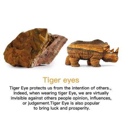 Artistone Tiger Eye Crystal Rhino Statue Hand Carved Gemstone Handicraft Healing Rhinoceros Animal Carving Figurine Sculpture Collectible Reiki Stones for Home Bookshelf Office Decor(3Inches)