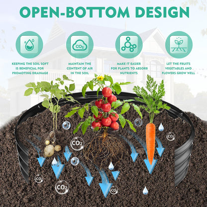 YSEJOMP 4FT Diameter Galvanized Garden Raised Bed/Plant Box/Fire Pit Ring - 0.8mm Thick,12 Inch Tall,Perfect for Planting a Variety of Flowers,Herbs,Vegetables (Black, 48 Dia X 11.5 inches)