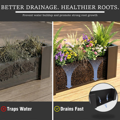 WIZWERK Rustproof Metal Planter Box 32 Inch Outdoor, Galvanized Steel Raised Garden Bed with Drainage Holes, Large Deep Rectangular Planter for Patio Balcony Porch Backyard