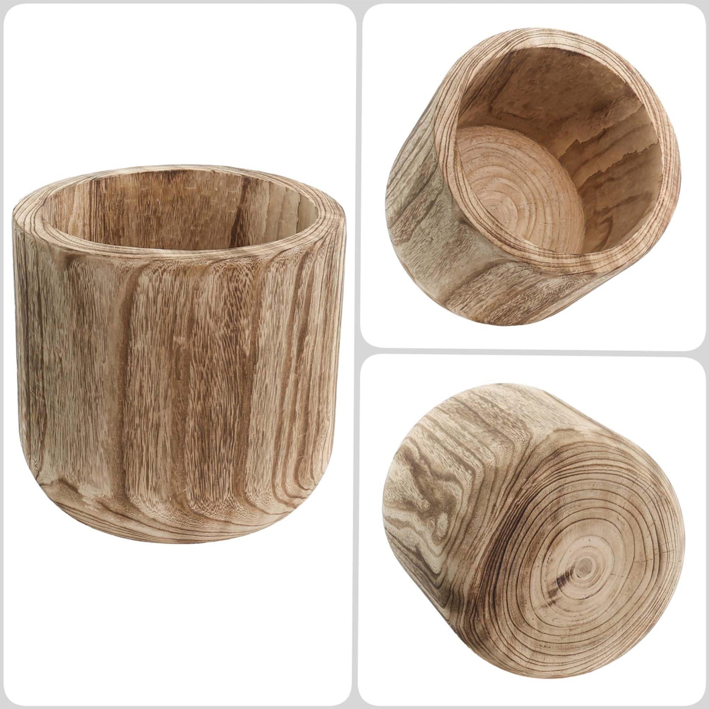 CYS EXCEL 8.25'' Burnt Finish Cylinder Planter Lightweight Natural Wood Cachepot for Indoor Plants, Succulents, Herbs, Home & Office Decor