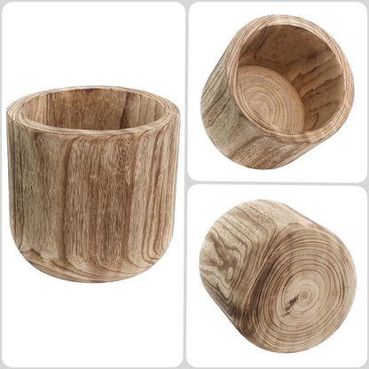 CYS EXCEL 8.25'' Burnt Finish Cylinder Planter Lightweight Natural Wood Cachepot for Indoor Plants, Succulents, Herbs, Home & Office Decor