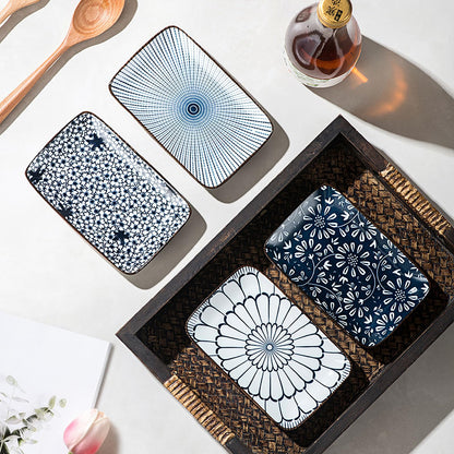 Kytree 4 Piece Japanese Sushi Plate Set, Rectangle Soy Sauce Dish Ceramic Dipping Bowl for Appetizer, Charcuterie, Dessert, Salad, Side Dishes