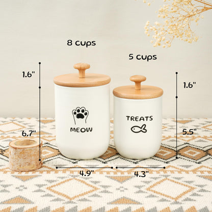OTTENON Cat Treat Container with Airtight Lid, Cat Food Oganizer Dry Food, Cat Food Storage Containers, Pet Treats Canister, Cat Treat Jar Set of 2-8.3x4.9 & 7.1x4.3 (White)