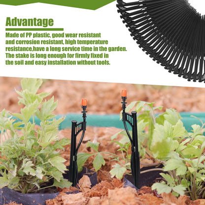 GlikCeil 100 Pcs 12.8" Irrigation Drip Support Stakes 1/4 Inch Tubing Hose Holder Adjustable Riser Drip Lines Ground Stakes for Micro Sprinkler Gardens Irrigation Supplies