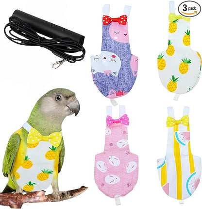 2Pcs Bird Diapers Bird Harness Flight Suits Diapers with 80 Inch Flying Leash Parrot Nappy Washable Cute Urine Wet Suit for Cockatiel Conure Macaw Budgies Parakeet-Rabbit&Kitten,M