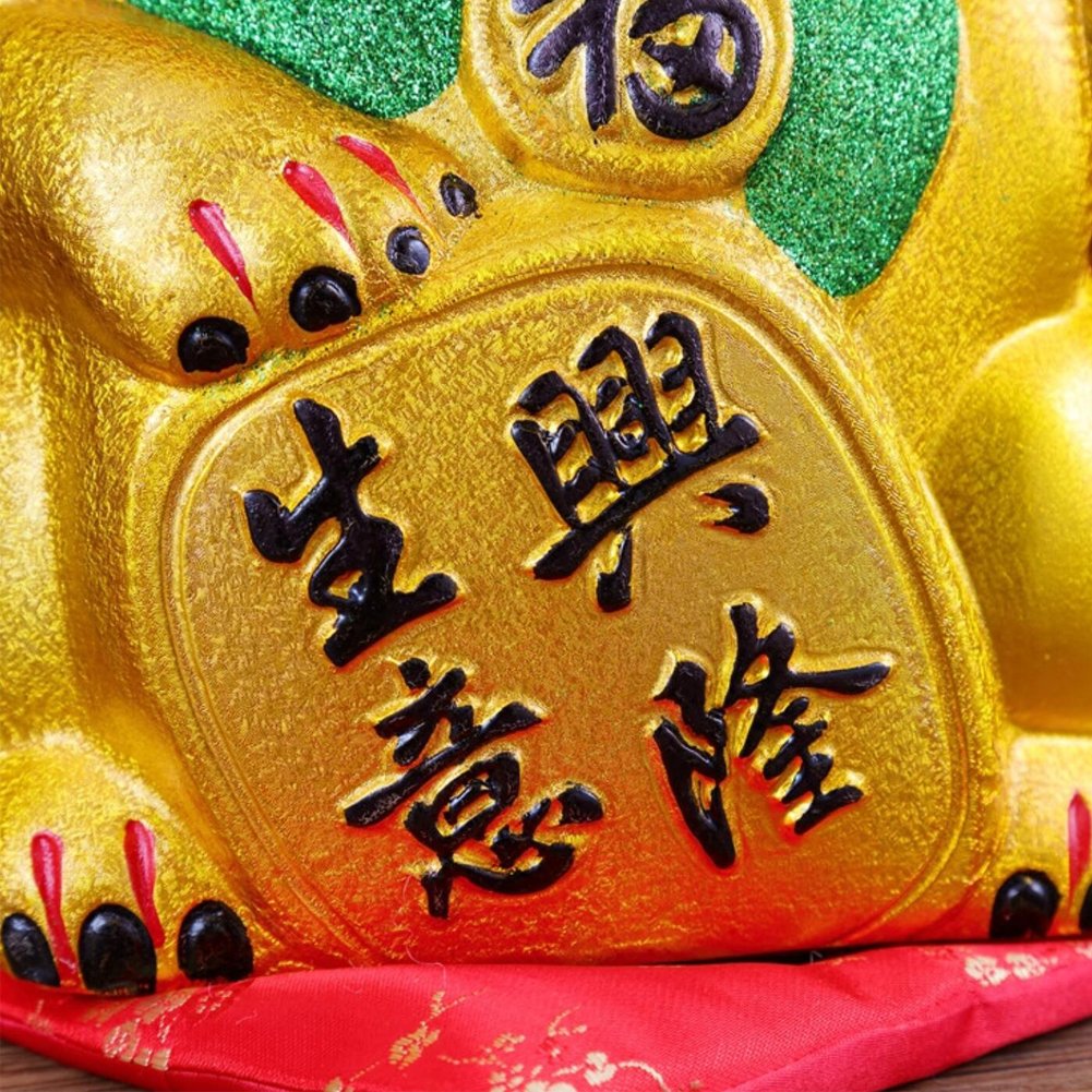 thefancypumpkin 7" Waving Lucky Fortune Cat Maneki Neko Japanese Porcelain Lucky Cat H18CM