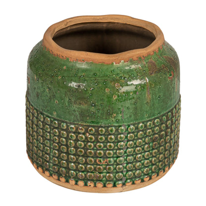 Creative Co-Op Round Terra-Cotta Hobnail Planter Vase with Heavily Distressed Finish, Green
