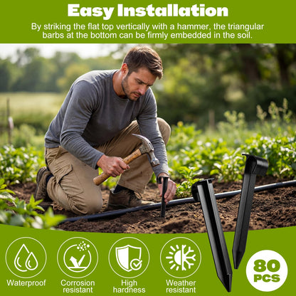 Honoson 80 Pcs Irrigation Stakes Tubing Hold Down Anchor Stakes 1/2" PE Plastic Garden Hose Stake 6 Inch Plastic Drip Tubing Anchor for Greenhouse, Lawn, Patio, Vegetable Plot