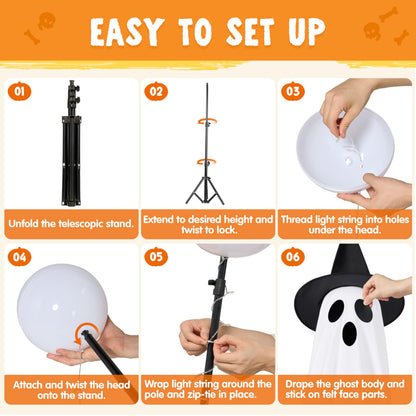 JOYIN 2 Packs 47'' Halloween Decorations Outdoor Standing Ghost, Light Up Spooky Ghost with Witch Hat & Remote Control, Glowing Halloween Decor for Yard Porch Lawn Garden Party Supplies Haunted House
