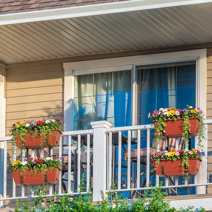 Railing Planter Box 4 Pack Window Boxes Planters 16.9 Inch Rectangular Planter with Adjustable Brackets 2 Tier Outdoor Balcony Hanging Planters Set of 2 for Railings Garden Porch Patio, Brick Red