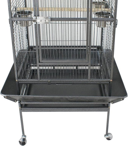 68 inch Iron Bird Cage, Play Top Parrot Cage with Rolling Stand for Parrot Cockatiels Parakeet Cage Macaw Finch Cockatoo Perch Pet House, Black