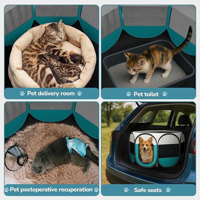 Foldable Large Playpen for Cat Dog - Portable Cats Dogs Kennel Pop Up Dog Playpens, Small Pets CrateTent Cage with Carrying Case for Outdoor Travel