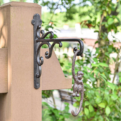 Sungmor Cast Iron Wall Hook Plant Hangers - Home & Garden Heavy Duty Hanging Bracket Plant Hooks - 2PC BLACK Decorative Wall Mount Hooks for Hanging Planter Pot Bird Feeder Birdcage Lantern Wind Chime
