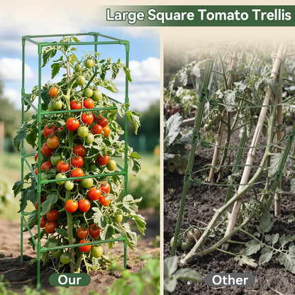 Halatool 2 Pack 45in Tomato Cages for Garden, Heavy Duty Adjustable Square Tomato Trellis for Climbing Plants – Green Plant Support Stakes for Vegetables Flowers Fruits & Raised Bed Outdoor