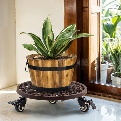 Idzo Capacity 350 lbs Plant Caddy with Wheels Heavy Duty Cast Iron Plant Stand with Lockable Wheels 12 Inch Classis Style Dark Brown