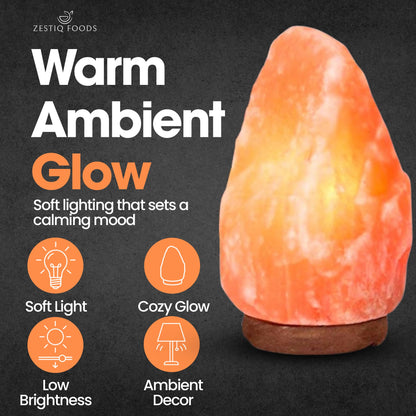 ZESTIQ FOODS Himalayan Salt Lamp – Natural Pink Salt Rock Lamp, Crystal Night Light for Bedroom, Home & Office, Air Purifier, Relaxation & Home Decor