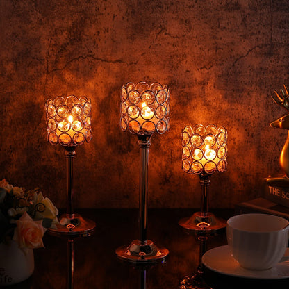 Mumufy 12 Pieces Crystal Candle Holders Set 3 Sizes Tall Crystal Wedding Candlestick Holders Pillar Candelabra Stand for Table Centerpieces for Christmas Party Wedding Dining Decoration (Gold)