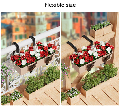HFHOME Window Box Brackets, Adjustable Planter Box Brackets, Heavy Duty Flower Railing Planter Bracket for Balcony, with Enhanced Bottom Support, Perfect for Deck, Fence and Garden - Black (4 Pack)