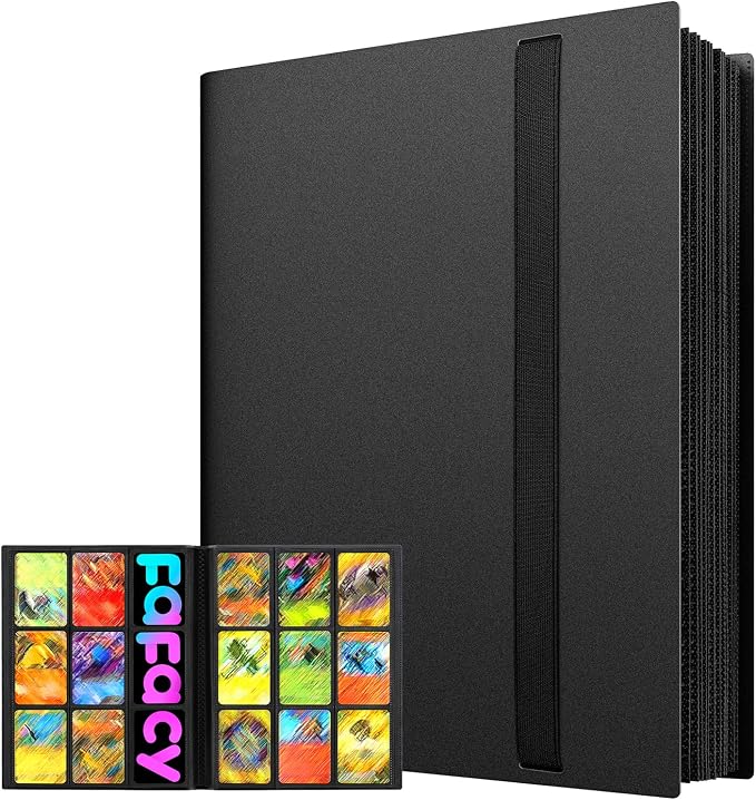 【2026】Trading Card Binder 9 Pocket, Premium Sports Collection Binder Game Cards Book with Sleeves Side Loading, Anti-open Strap Double Sided Waterproof 360 Card Folder