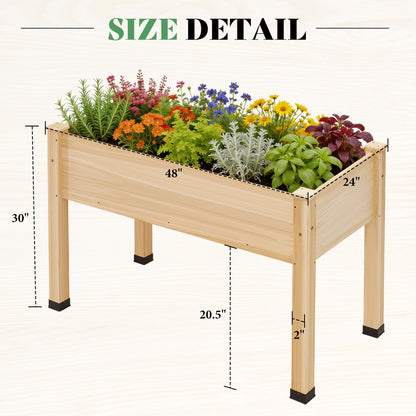 AMERLIFE Raised Garden Bed, 48x30x24 Inches Elevated Wood Planter Box with Bed Liner, Legs, Divider, Drainage Holes, Stand for Backyard, Patio, 200 Lb Capacity - Light Wood