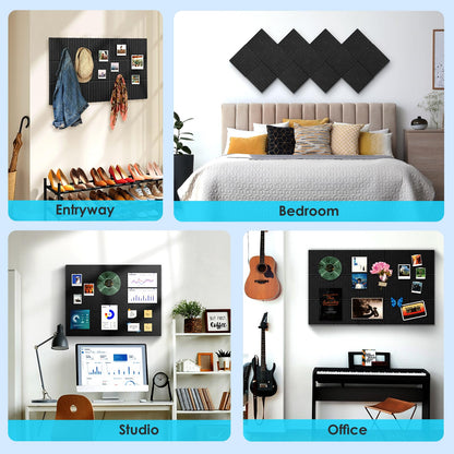 Bulletin Board 47" X 24" Cork Boards for Wall Alternative 8 Pack Black Fine-Stripe Felt Bulletin Board 48 Safe Adhesive 35 Push Pins for Office School Home Room Decor