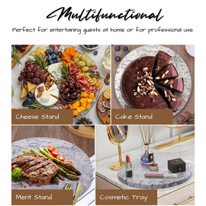 Flexzion Round Marble Cutting Board for Kitchen - 12 Inch Marble Cheese Board Slab for Baking, Charcuterie, Pastry - Non-Stick Heat Resistant Stone Serving Board for Countertop, White