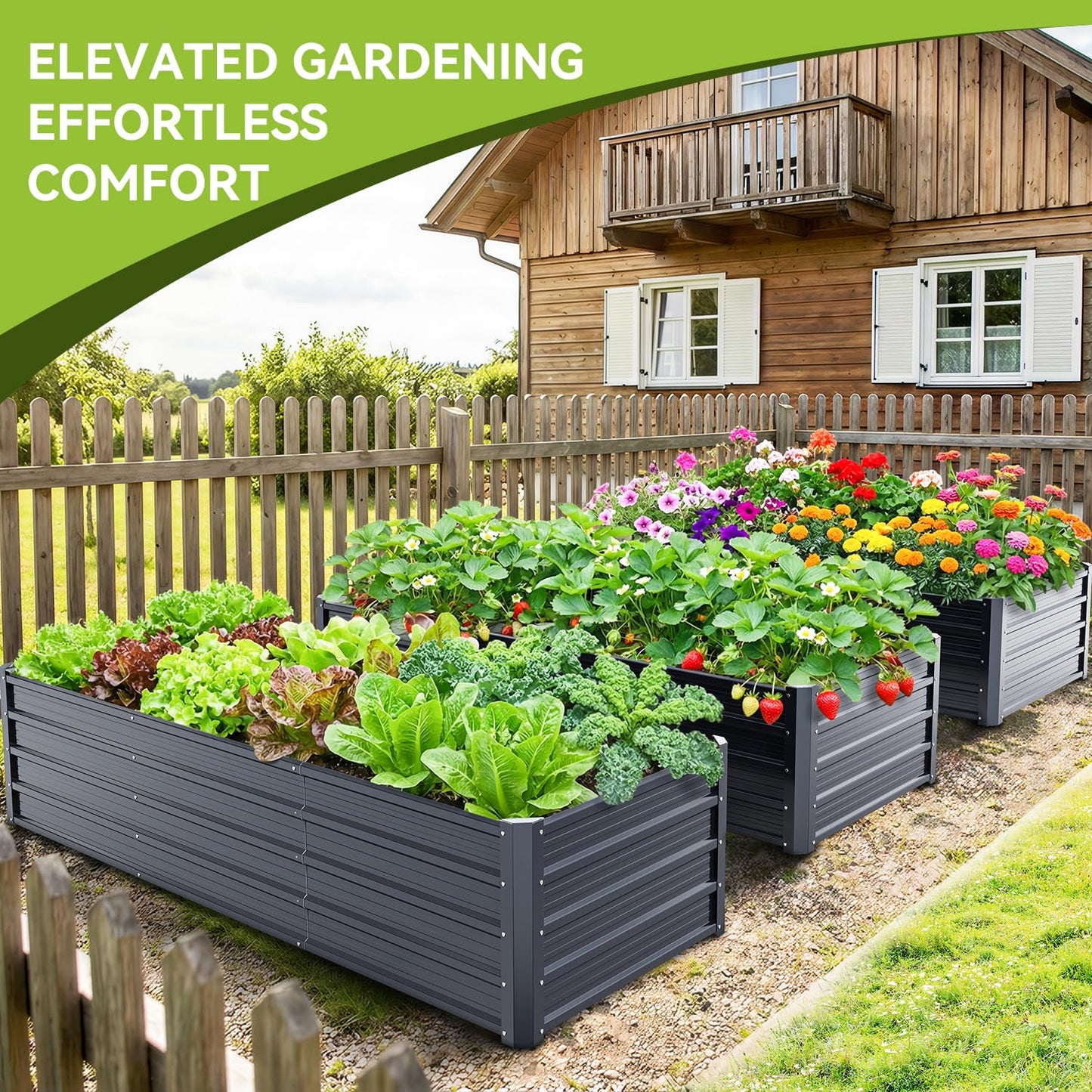Ohuhu 8x3x1.5 FT Metal Raised Garden Bed Outdoor, Reinforced Galvanized Steel Rustproof Planter Box, 100% Non-Toxic, 269 Gal Large Capacity Heavy Duty Raised Beds for Growing Vegetables Flowers Herbs