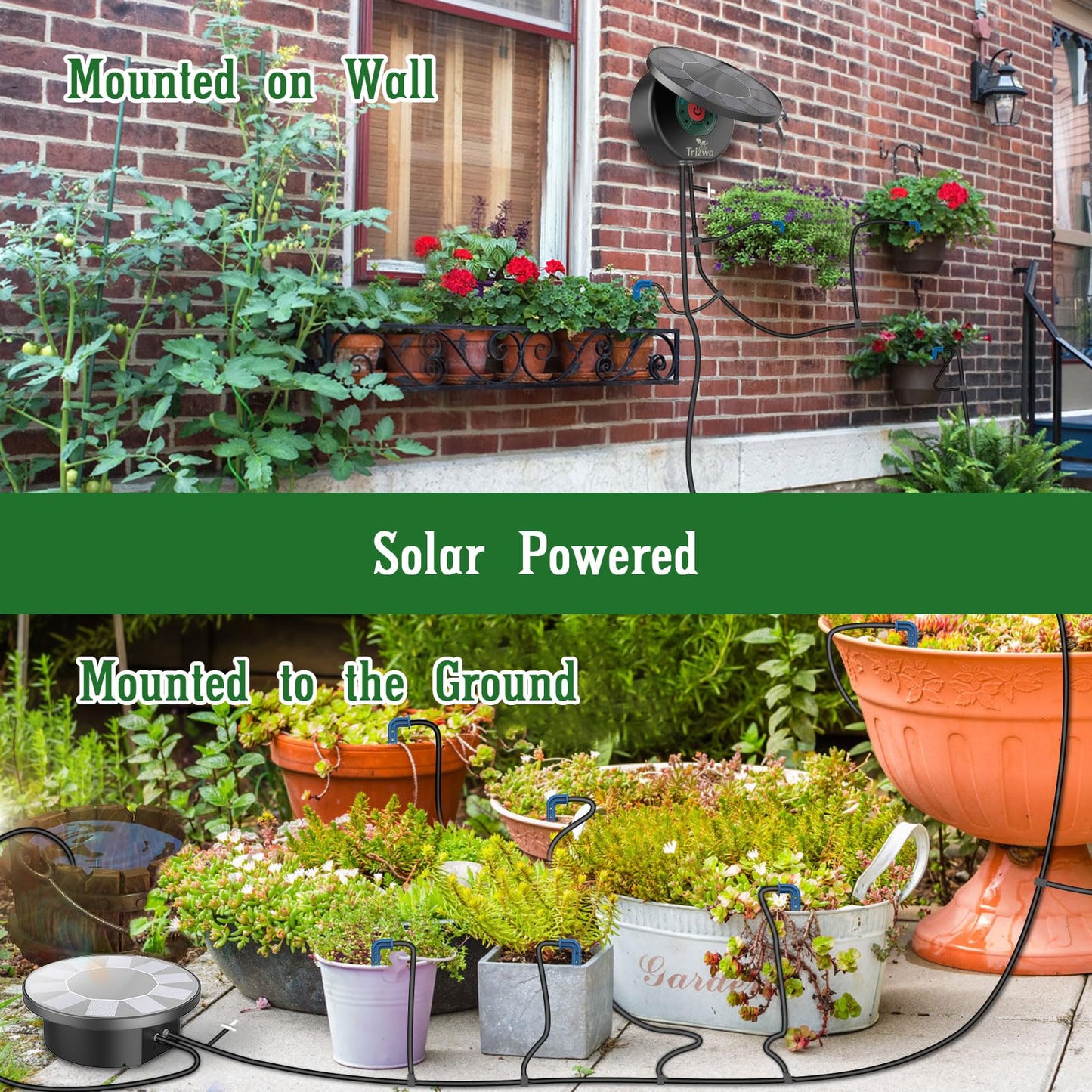 TRJZWA Solar Automatic Drip Irrigation System Kit, Auto Watering Kit for DIY Garden Watering System with 9 Timing Modes and Anti-Siphon Set，Indoor/Outdoor Garden, Balcony & Patio Irrigation System