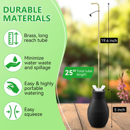 Squeeze Bottle for Hanging Plants, 19" Long Spout Plant Watering Bottle, Easy Squeeze Indoor/Outdoor Watering Can Alternative, Precise Sprinkling for Hanging Baskets, Houseplants(Black,8 oz,1 Pack)