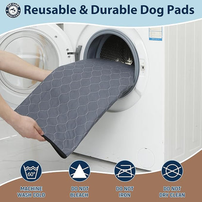 Washable Pee Pads for Dogs, 48x48 Reusable Puppy Pads with Fast Absorbent, Waterproof Reusable Pee Pads for Whelping, Traing, Incontinence and Potty, 3 Pack, Grey.