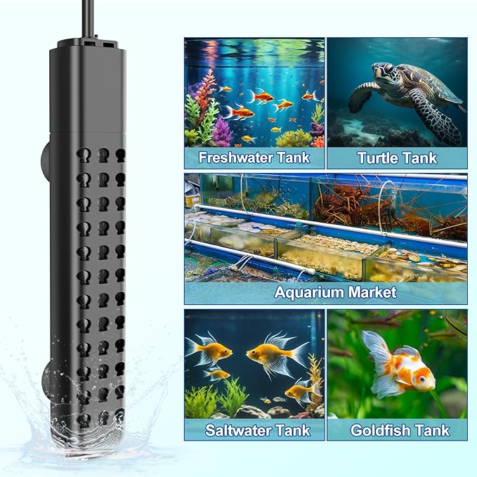 100W Aquarium Heater for 10-20 Gallon with Auto Shut-Off When Leaving Water—Submersible Fish Tank Heater, Dry-Burn & Overheat Protection, Explosion-Proof, Freshwater Saltwater Turtle Tank