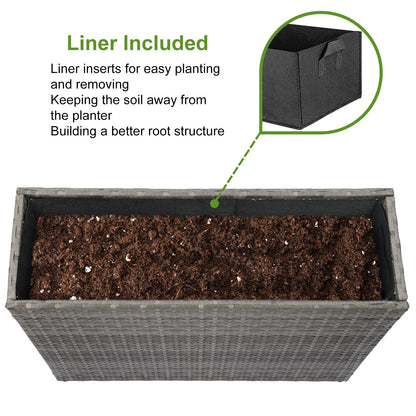LEWIS&WAYNE Large Rectangular Block Planter Box Handmade Wicker Tall Planters for Outdoor Plants with Removable Liners Modern Planter for Indoor Outdoor Patio Deck - Gray, 32''x11''x24''