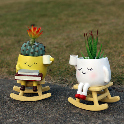 Dolkgy Cute Plant Pots Face Planters Set, Fun Head Planters Cactus Succulent Pots for Indoor Outdoor Plants, Unique Flower Vase Gift Kit for Plant Lover