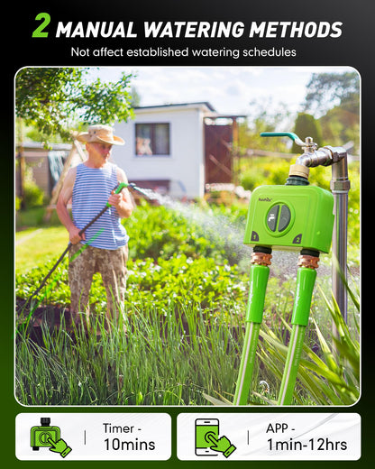 RAINPOINT WiFi Water Timer for Garden Hose, 2 Zone WiFi Sprinkler Controller, Smart Hose Timer Valve, Automatic Drip Irrigation System/Rain Delay for Garden (Brass Inlet, WiFi & Ethernet Connection)