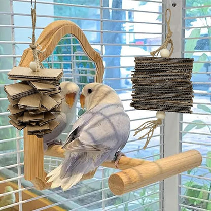 LWINGFLYER 4 Pack Small Parrot Chew Toys Natural Cardboard Paper Hanging Bird Shredding Toy for Budgies Conures Cockatiel Parakeet Lovebirds Canary