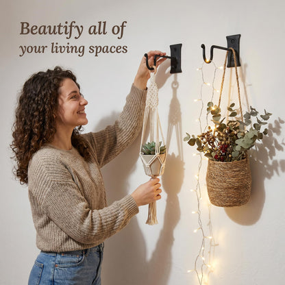 Hooks for Hanging Plants (2 Pack) Perfect for Hanging Planters for Indoor Plants or Outdoor Plants - Non Rusting Wall Hooks for Hanging Plants, Baskets, Lanterns, Feeders (7.5 inches, Black)