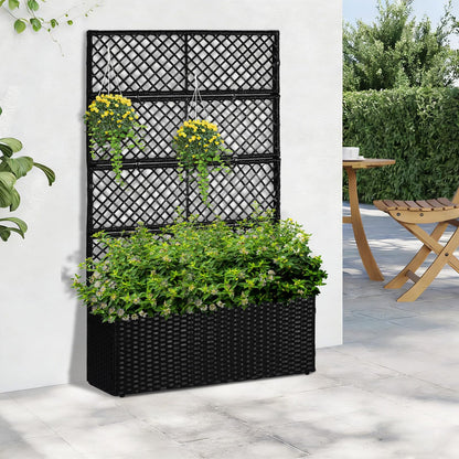52’’ H Garden Planter Box with Trellis Outdoor for Vine Climbing Plants, Flowers Handwoven Rattan Garden Bed with Removable Liners for Backyard Patio Balcony