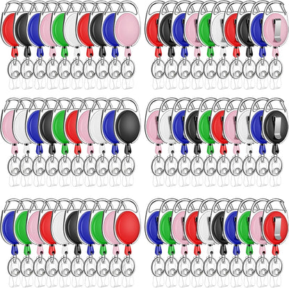 60 Pack Retractable ID Badge Holder Badge Reel with Carabiner and Belt Clip Badge Reels Retractable with Key Chain for Office Worker Doctor Nurse, Assorted Color