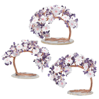 Nupuyai Amethyst Crystal Copper Money Tree Desktop Decor with Agate Base Handmade Lace Flower Wealth Crystal Tree Bonsai for Fengshui Good Luck