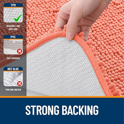 OLANLY Bathroom Runner Rugs 59x20, Extra Soft Absorbent Chenille Bath Rugs, Rubber Backing Quick Dry, Machine Washable Long Bath Mats for Bathroom Floor, Tub and Shower, Home Decor Accessories, Coral