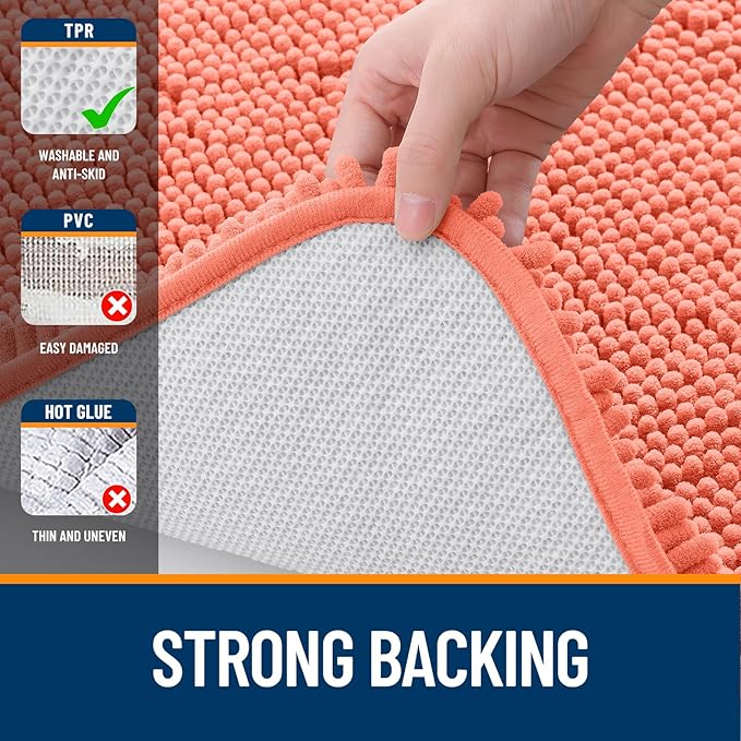 OLANLY Bathroom Runner Rugs 47x17, Extra Soft Absorbent Chenille Bath Rugs, Rubber Backing Quick Dry, Machine Washable Long Bath Mats for Bathroom Floor, Tub and Shower, Home Decor Accessories, Coral