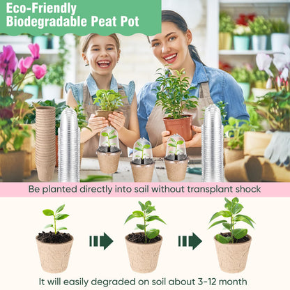 Baderke 120 Pcs Biodegradable Nursery Pots with 30 Humidity Dome and 30 Labels, 3.15" Plant Nursery Seed Starter Planter Biodegradable Peat Pots for Planting Seedlings, Vegetables (Round)