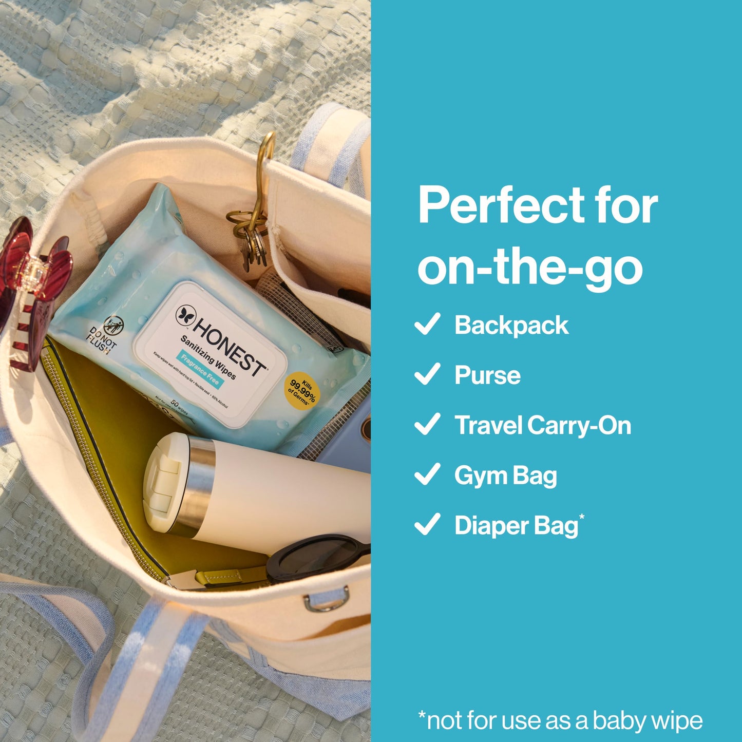 The Honest Company Fragrance-Free Sanitizing Alcohol Wipes, Antibacterial with Aloe, Kills 99% of Germs, 150 Count